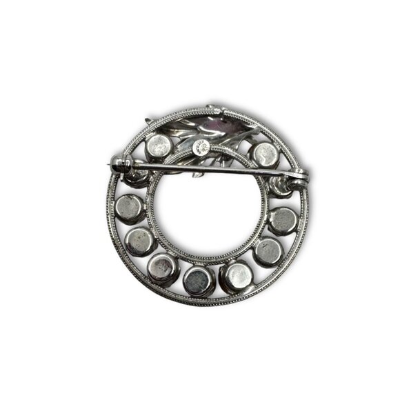 Vintage Curtis Designs Rhinestone Circle Brooch Multicolor Stones Silver-Tone - Picture 2 of 11